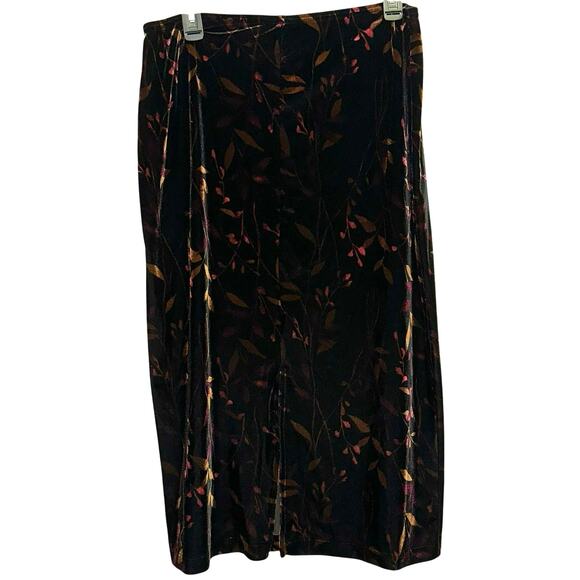 Kathie Lee Collection Velvet Skirt Floral Burnout Midi Black Red Size L Vintage - Picture 3 of 6